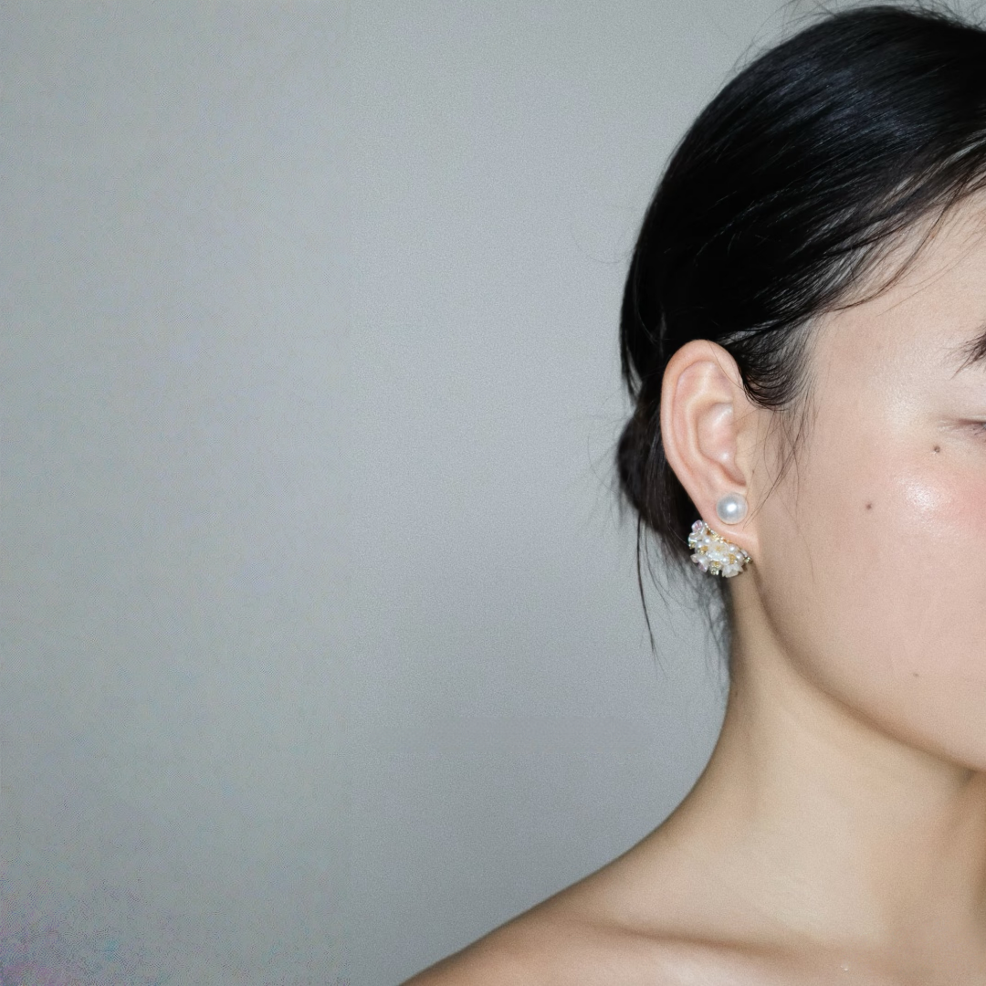 【グッズ】前後2WAY着用  下田公園あじさい   ホワイトミストパール ピアス