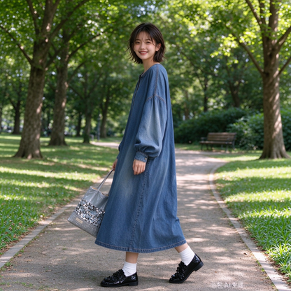 【ワンピース】ヴィンテージ風 バルーンスリーブ ユーズド加工 ワンピース 【JZシリーズ】