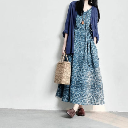 期間限定⭐️60%OFF【ワンピース】Vネック レトロ プリント ノースリーブ ワンピース 【SHシリーズ】