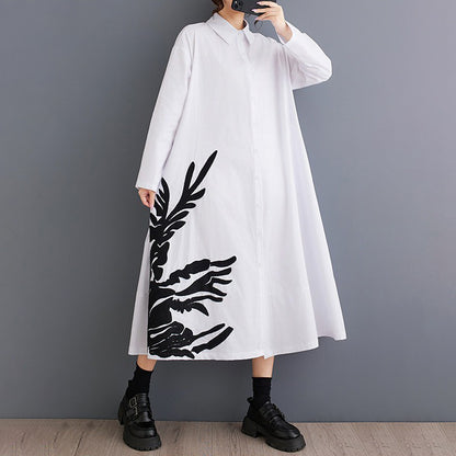 【ワンピース】プリント切替シャツワンピース レディース 春秋新作 大きいサイズ 長袖 ロング丈 ゆったり カジュアル【SHシリーズ】