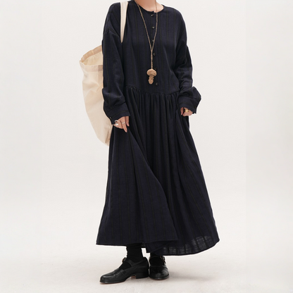 【ワンピース】春 秋 ストライプ 細見え ロング 長袖 ワンピース 【JZシリーズ】