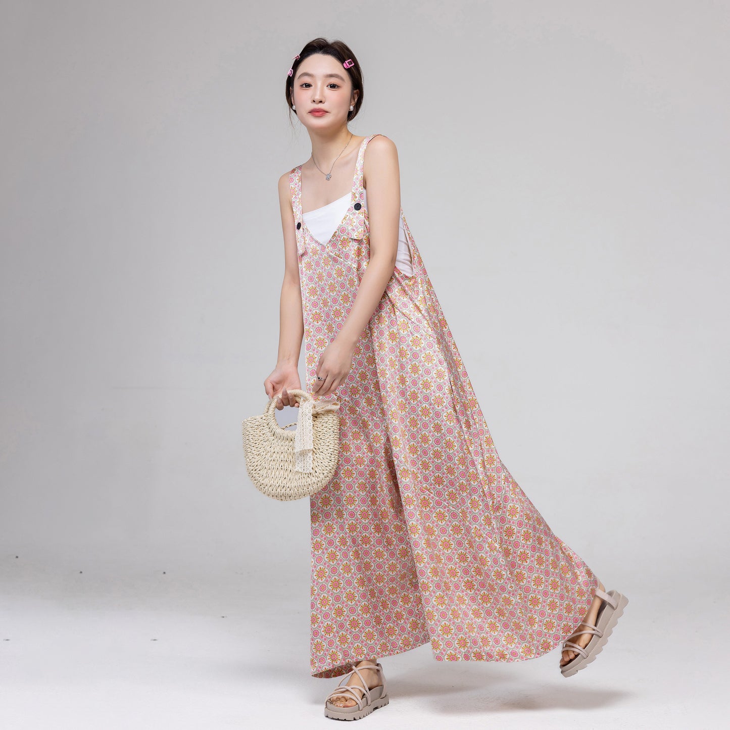 【ボトムス】夏にぴったりの涼しげ ゆったりカジュアル オーバーサイズオールインワン【SHシリーズ】