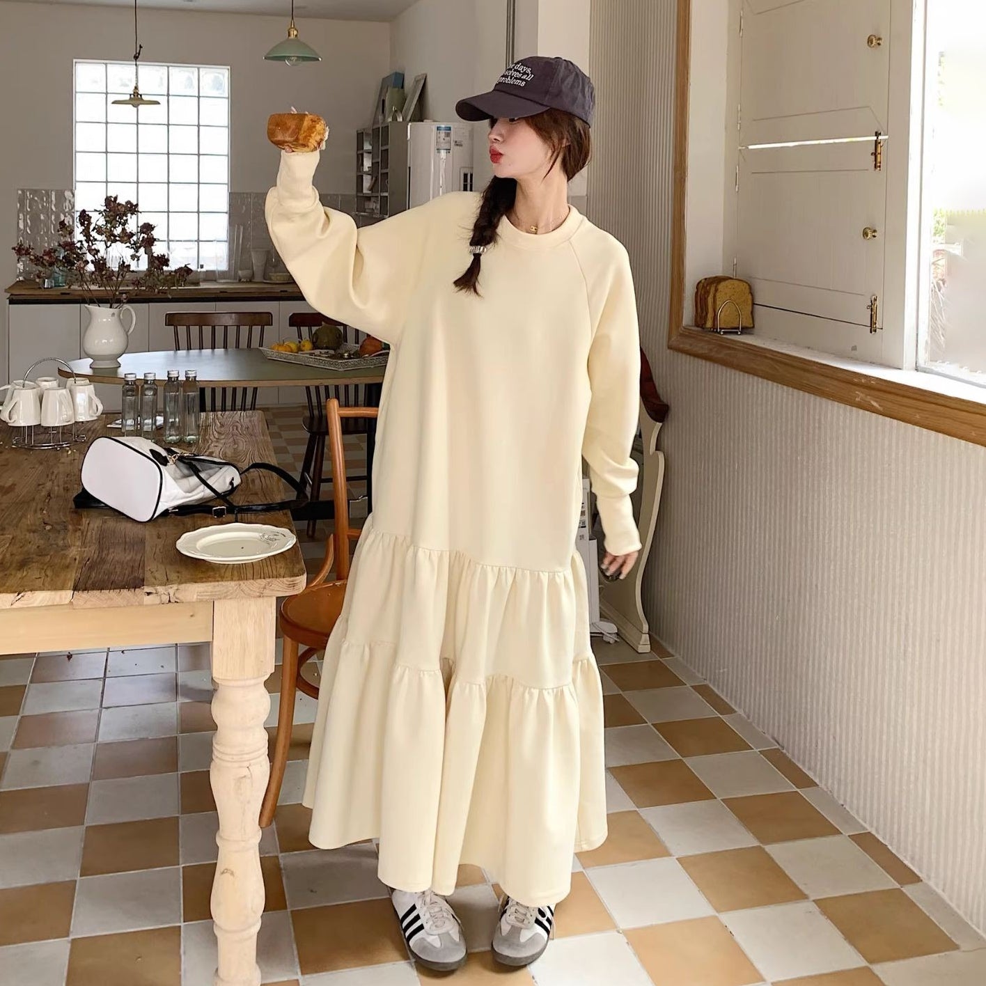 【ワンピース】リラックス感 スウェットワンピース 春秋 個性的 かわいい カジュアルゆったり 長袖ワンピース【JZシリーズ】