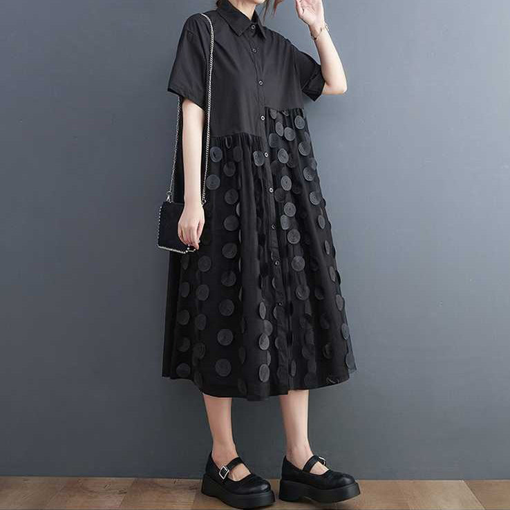 【ワンピース】韓国風  ゆったり大きめサイズ×体型カバー シャツ半袖ワンピース【ANシリーズ】