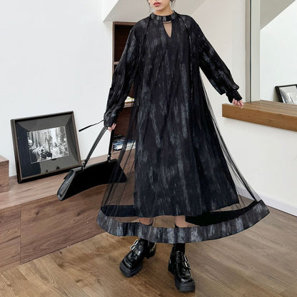 【ワンピース】春 秋 冬 チュール切替 ドッキング風 ロング ワンピース 【AHシリーズ】