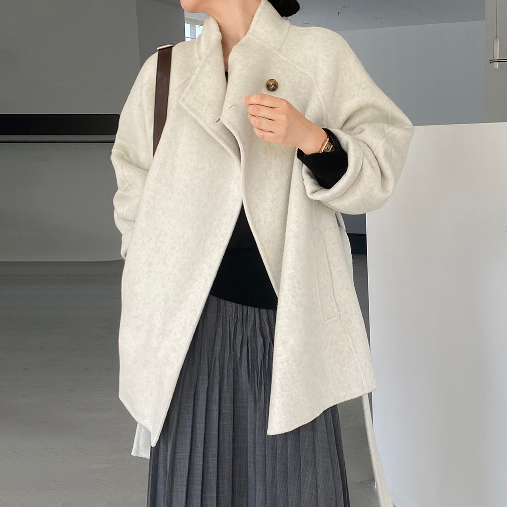 4色展開【アウター】ウール100% 小柄向け 定番 両面ウールコート ミドル丈 高級感【JZシリーズ】