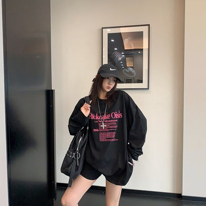 【トップス】ゆるシルエット フロッキープリント 薄手 長袖Tシャツ 【FCシリーズ】