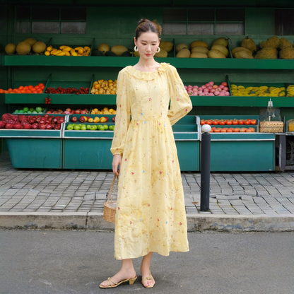 【ワンピース】春 秋 フレンチ風 刺繍入り 長袖 ロング ワンピース 【SHシリーズ】