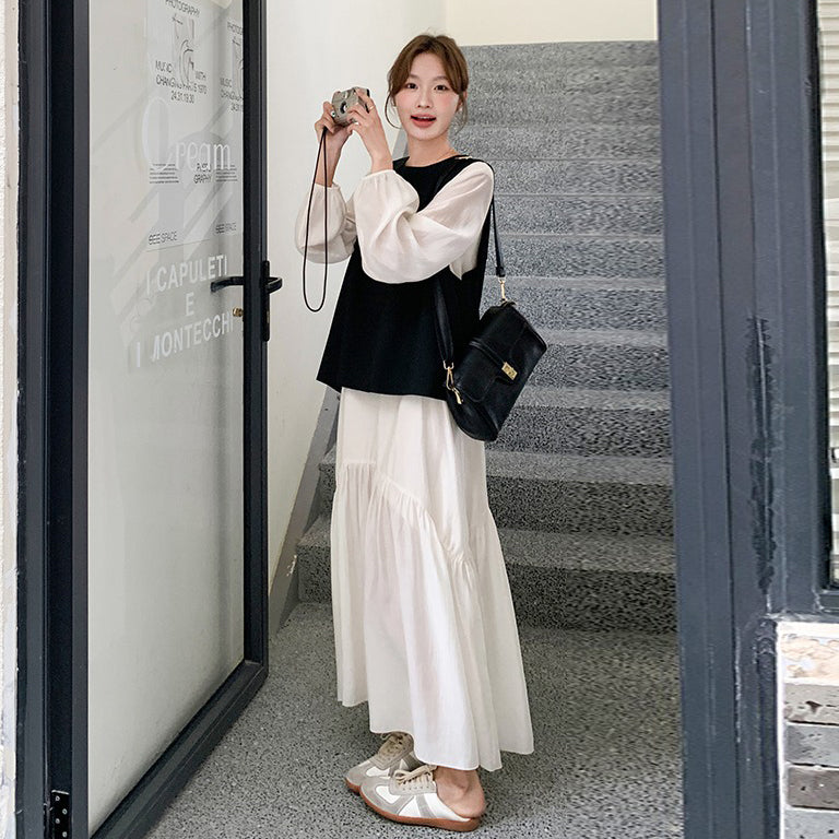 2点セット！【セットアップ】春夏秋 ヴィンテージ感あふれるベスト×ワンピースセットアップ  ゆったりシルエット ワンピ 2点セット 韓国風コーデ【JZシリーズ】