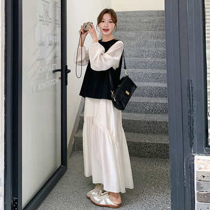 2点セット！【セットアップ】春夏秋 ヴィンテージ感あふれるベスト×ワンピースセットアップ  ゆったりシルエット ワンピ 2点セット 韓国風コーデ【JZシリーズ】