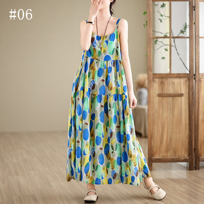 全6柄展開【ワンピース】綿麻素材 花柄キャミロングワンピース｜ゆったり大きめサイズ ノースリーブワンピース【SHシリーズ】