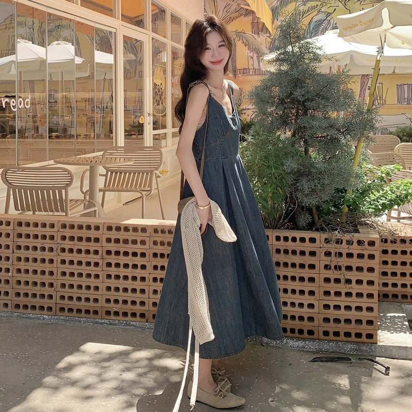 2点セット！【セットアップ】フレンチ風 ニットカーディガン＋デニムキャミワンピース セットレディース 秋新作 若見え 優雅 人気