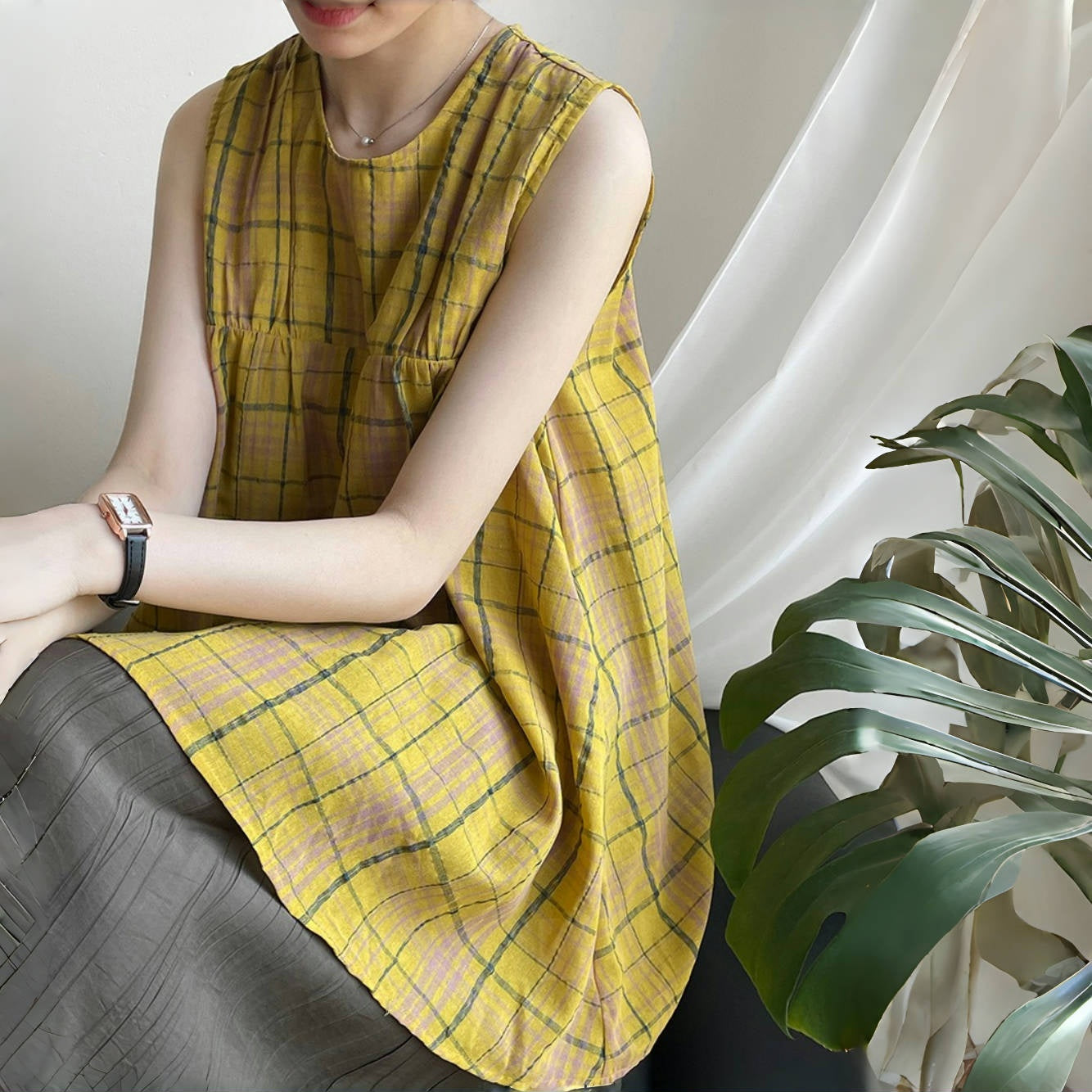 【トップス】夏 バイカラー チェック柄 ベビードールトップス ブラウス 【JZシリーズ】