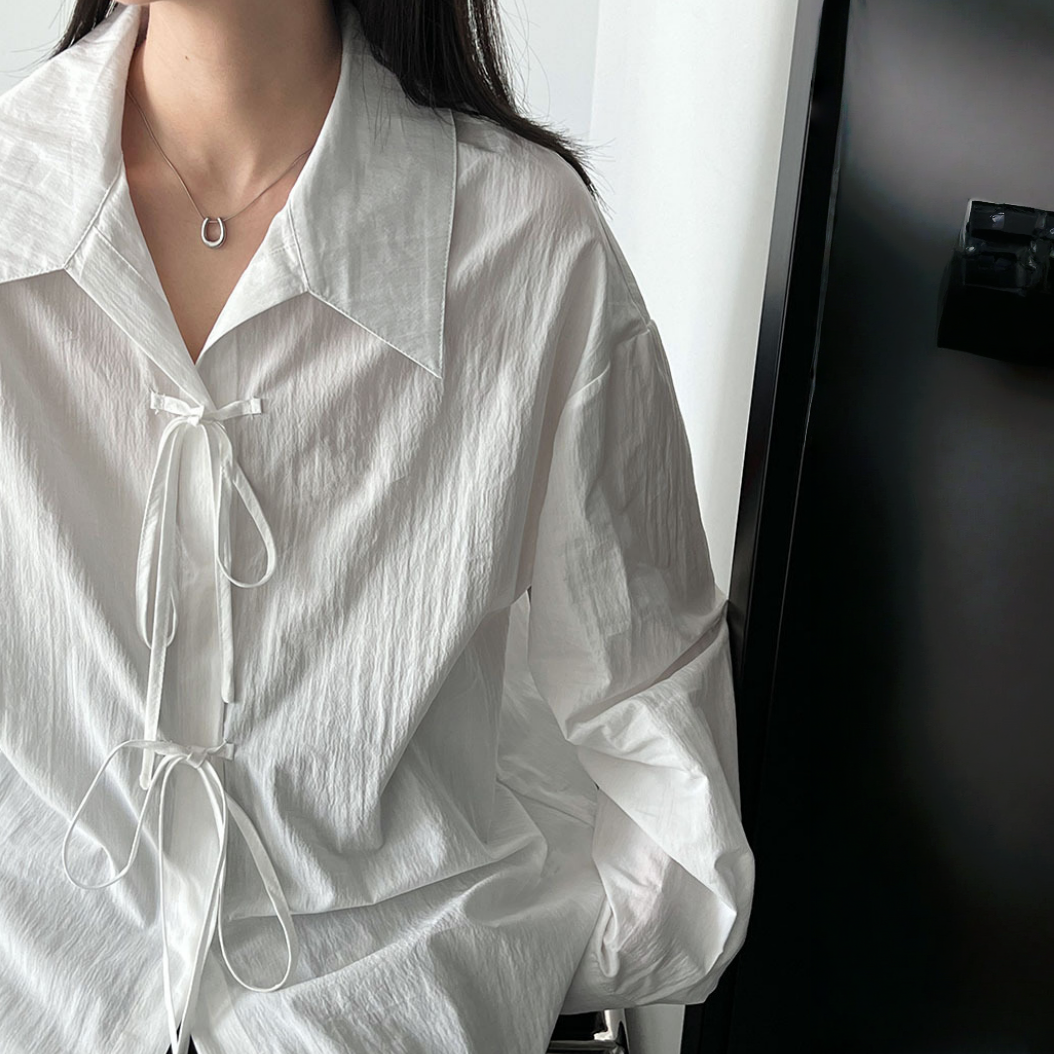 【トップス】春 秋 鹿西 ゆったり デザイン感 リボンタイ  シャツ 【JZシリーズ】