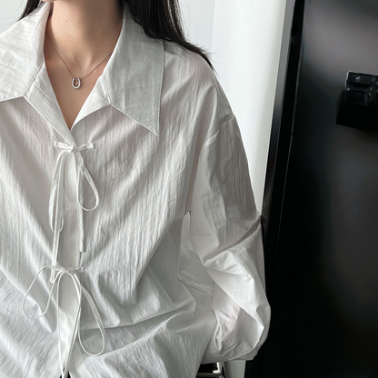 【トップス】春 秋 鹿西 ゆったり デザイン感 リボンタイ  シャツ 【JZシリーズ】