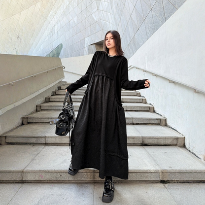 【ワンピース】ドローストリング付き ゆったりとした 春 秋 冬 切り替え 長袖 ワンピース 【AHシリーズ】