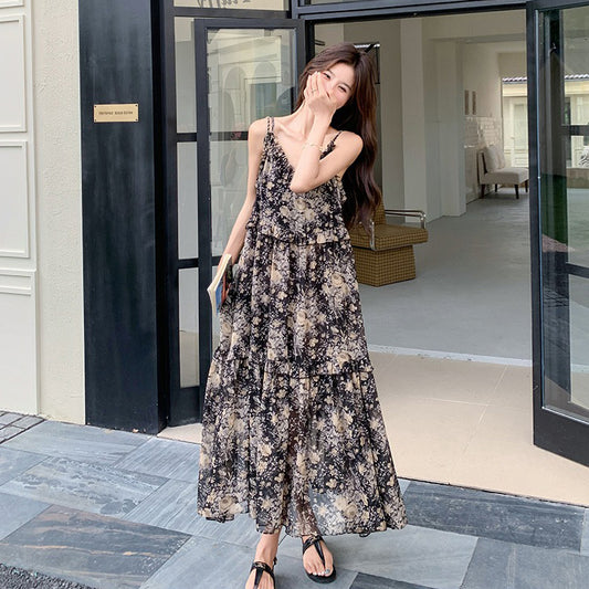 【ワンピース】ビーチリゾート風 温かみフラワー ノースリーブキャミソールワンピース【SHシリーズ】