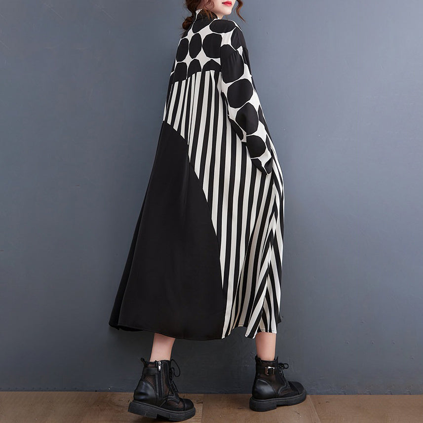 【ワンピース】配色ドット柄シャツワンピース レディース 春新作 大きいサイズ ゆったり ロング丈 カジュアル【JZシリーズ】