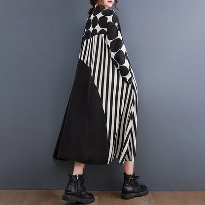 【ワンピース】配色ドット柄シャツワンピース レディース 春新作 大きいサイズ ゆったり ロング丈 カジュアル【JZシリーズ】