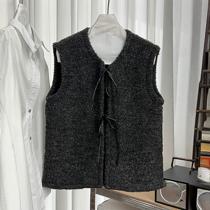 【トップス】春 秋 冬 コーデュロイ風レザー レースアップ ベスト  【JZシリーズ】