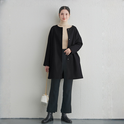 【アウター】春 秋 冬 ラウンドネック ボタン留め メルトン コート