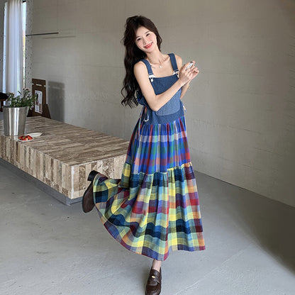 【ワンピース】夏新作 ドーパミン配色 デザイン感あふれる ノースリーブワンピース 華やか＆気質アップ【SHシリーズ】