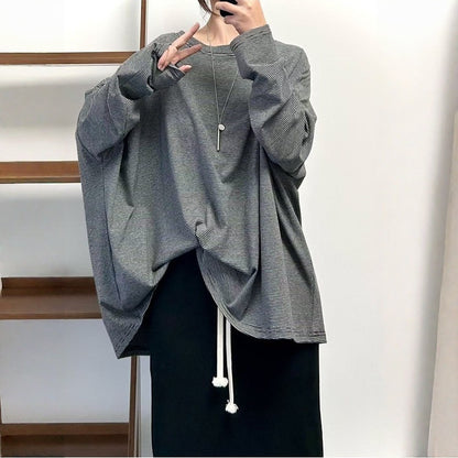 【トップス】クラシック 細ボーダー オーバーサイズ 長袖Tシャツ 【FCシリーズ】