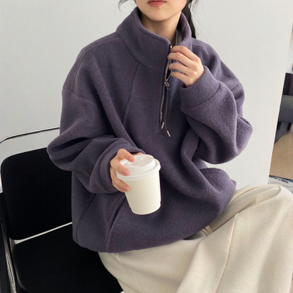 【トップス】裏起毛 ドローストリング ハーフジップ 春 秋 冬 立襟 パーカー 【JZシリーズ】