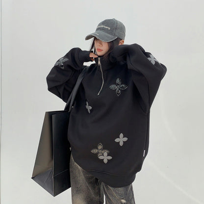 【トップス】パッチレザー付きの ヘビーウェイト 春 秋 冬 スタンドネック パーカー 【FCシリーズ】