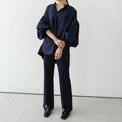 【トップス】春夏 個性派 立ち襟 ゆったり シルエット バルーンスリーブ シャツ·ブラウス