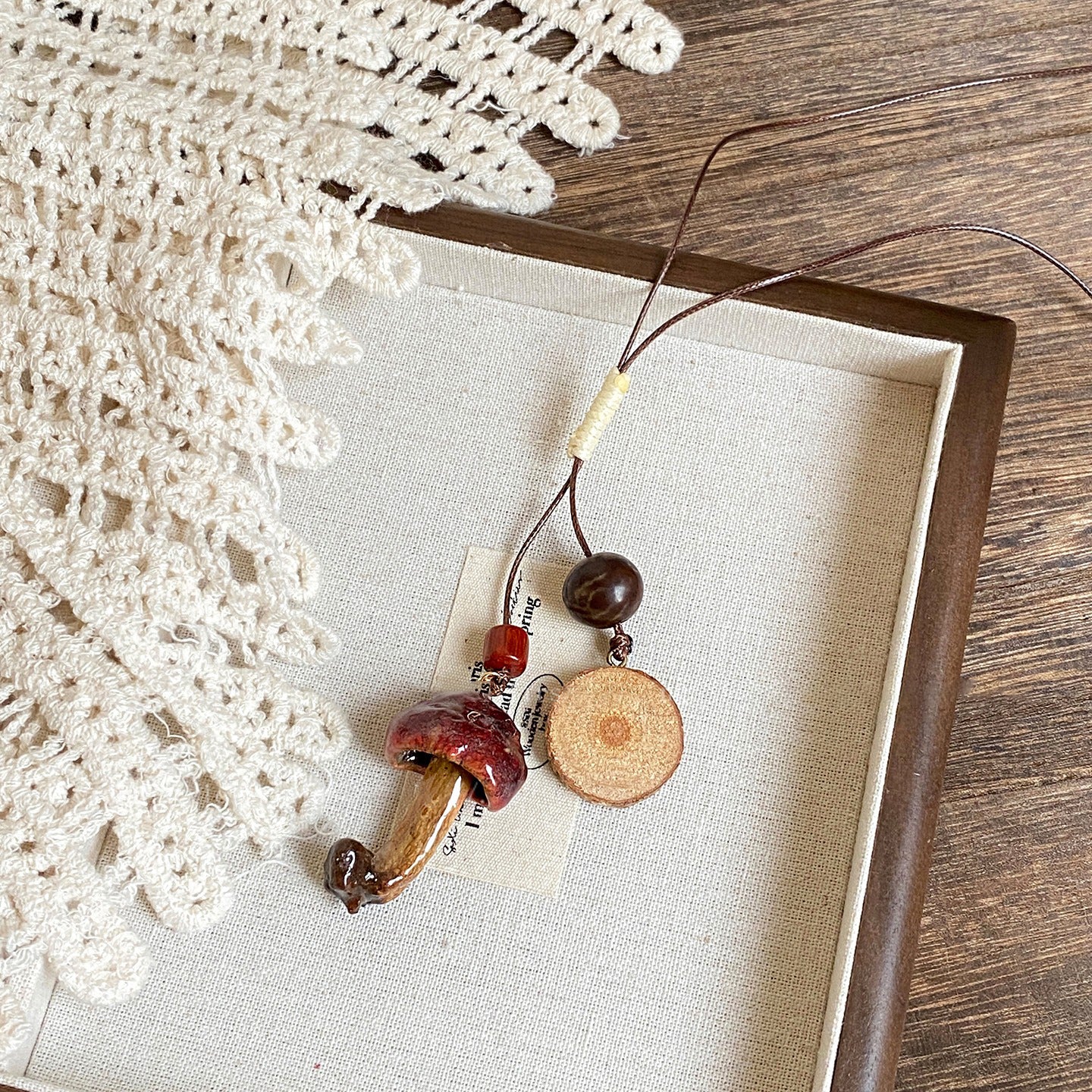 【🎁 B2G1｜先行スタート！】【グッズ】 天然キノコモチーフビーズネックレス レディース 森系 ロング丈 ニットチェーン 個性派 民族風アクセサリー