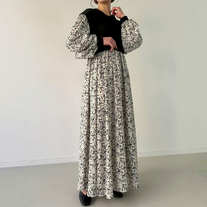 【ワンピース】春 秋 冬 切り替え シフォン ロング 長袖 ワンピース 【JZシリーズ】