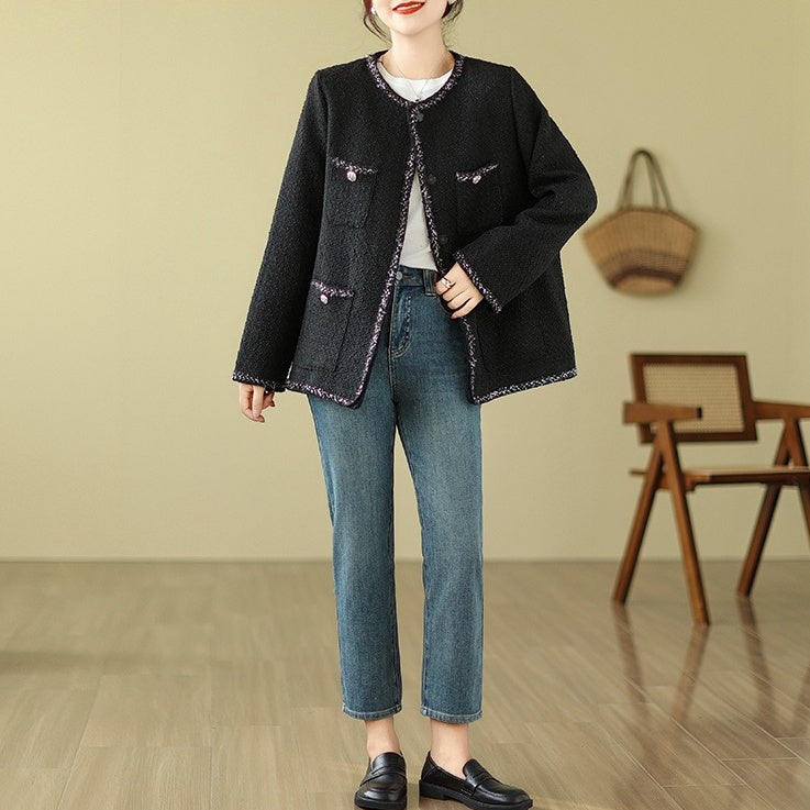 【アウター】春 秋 冬 大きいサイズ フレンチツイード風 中綿入り ジャケット【SNシリーズ】