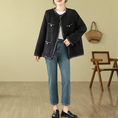 【アウター】春 秋 冬 大きいサイズ フレンチツイード風 中綿入り ジャケット【SNシリーズ】