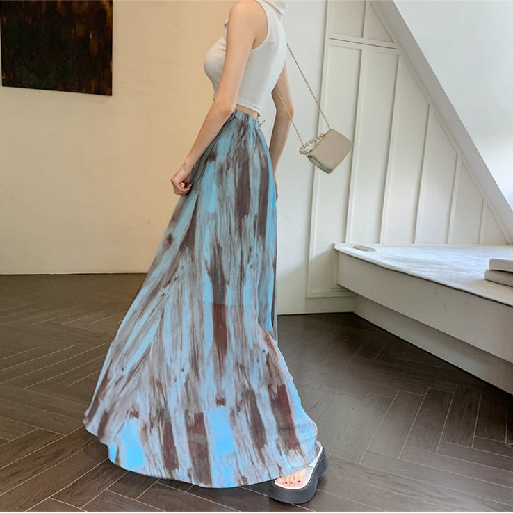 【ボトムス】美シルエット映え ハイウエスト花柄ロングスカート Aライン＆体型カバー【SHシリーズ】