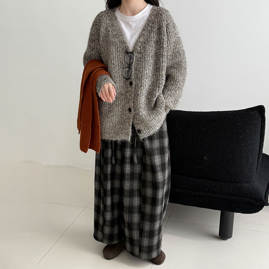 【アウター】韓国風 ゆるニット Vネック ウール混 カーディガン レディース 秋冬 新作 ゆったり【JZシリーズ】