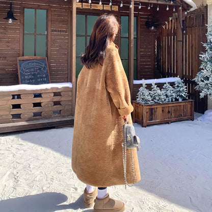 【アウター】韓国風 リバーシブル スエード調 × シープボア ロング丈 レディース 冬 新作 綿入れコート【JZシリーズ】