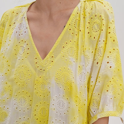 【ワンピース】【15～18日内発送】夏 Vネック 刺繍 透かし彫り 半袖 ワンピース 【JZシリーズ】