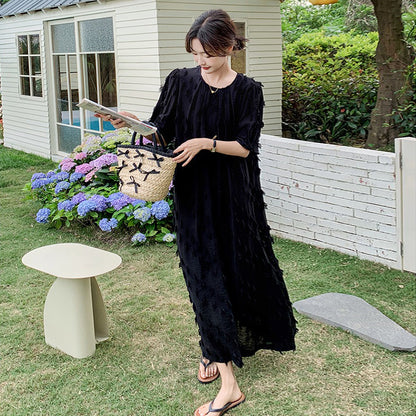 【ワンピース】切り替え 夏新作 ヘップバーン風 シンプルゆったり 半袖ワンピース