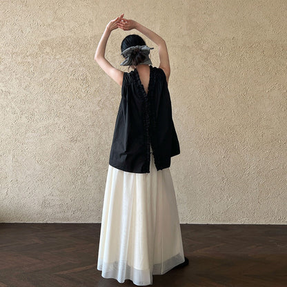 【トップス】前後2WAY フレンチ風 花びらネックフリルデザイン ノースリーブブラウス【JZシリーズ】