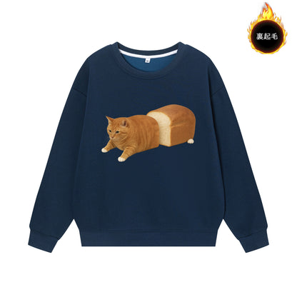 【トップス】パン猫プリント クルーネックスウェット ユニセックス 秋冬 ゆったり カジュアル【FCシリーズ】