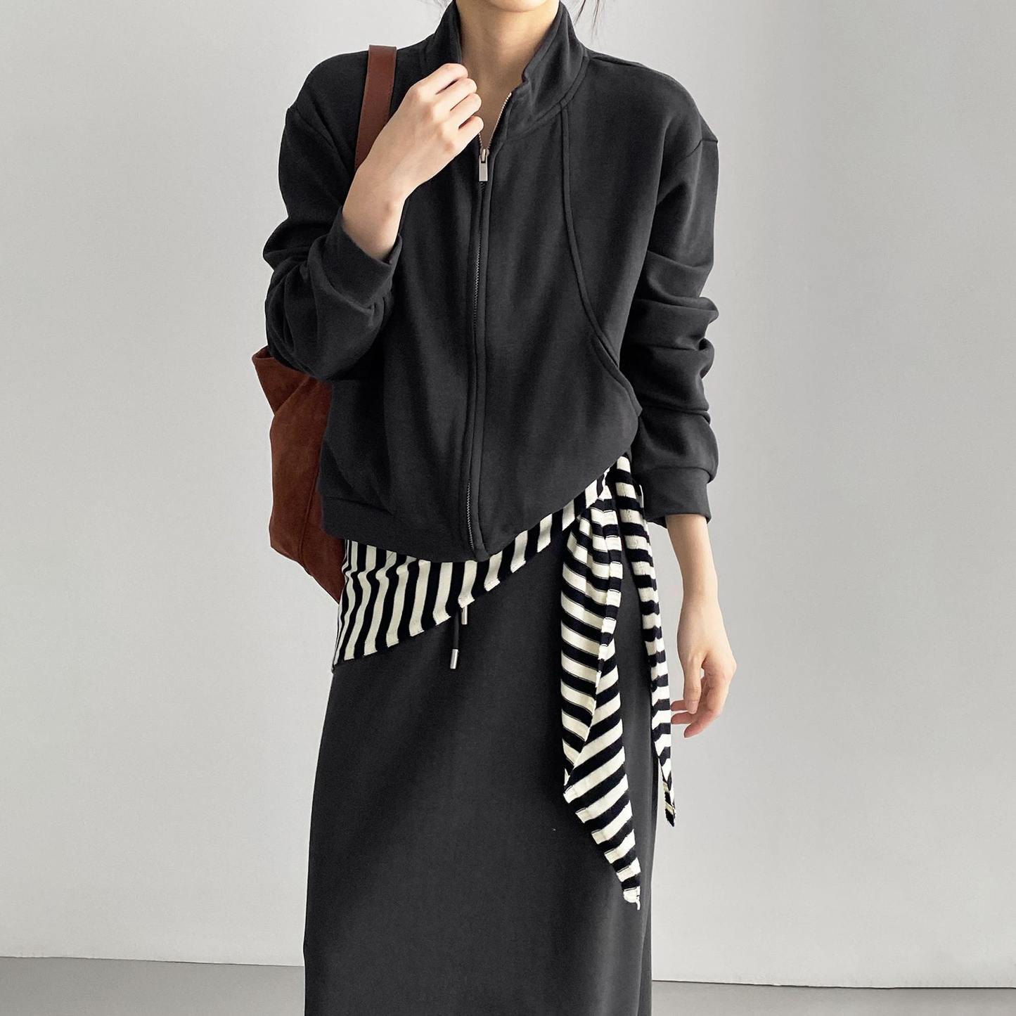 2点セット！【セットアップ】ゆるシルエット セットアップ レディース スタンドカラー トップス+スカート 上下セット【JZシリーズ】