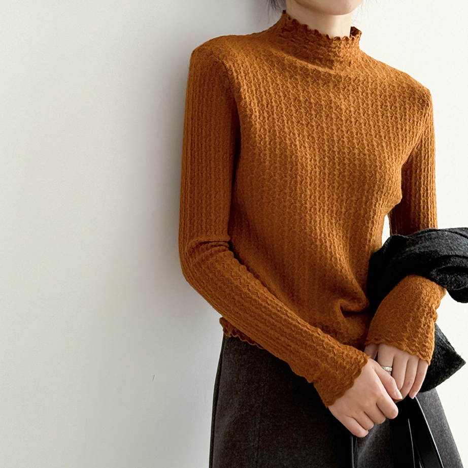 5カラー【トップス】シンプル無地 ハーフハイネック レースニット レディース 秋冬 ふんわり柔らか すっきりシルエット インナー【JZシリーズ】