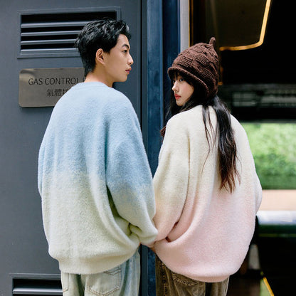 【トップス】男女兼用 可愛い子犬グラデーション クルーネック ニットセーター レディース オーバーサイズ カジュアル【FCシリーズ】