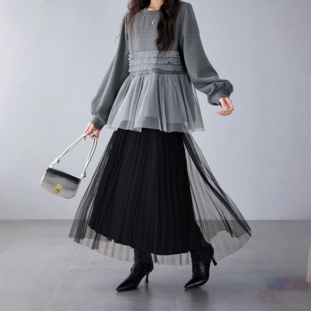 【トップス】春 秋 冬 フリル 切り替え レイヤード風 スウェット 【JZシリーズ】