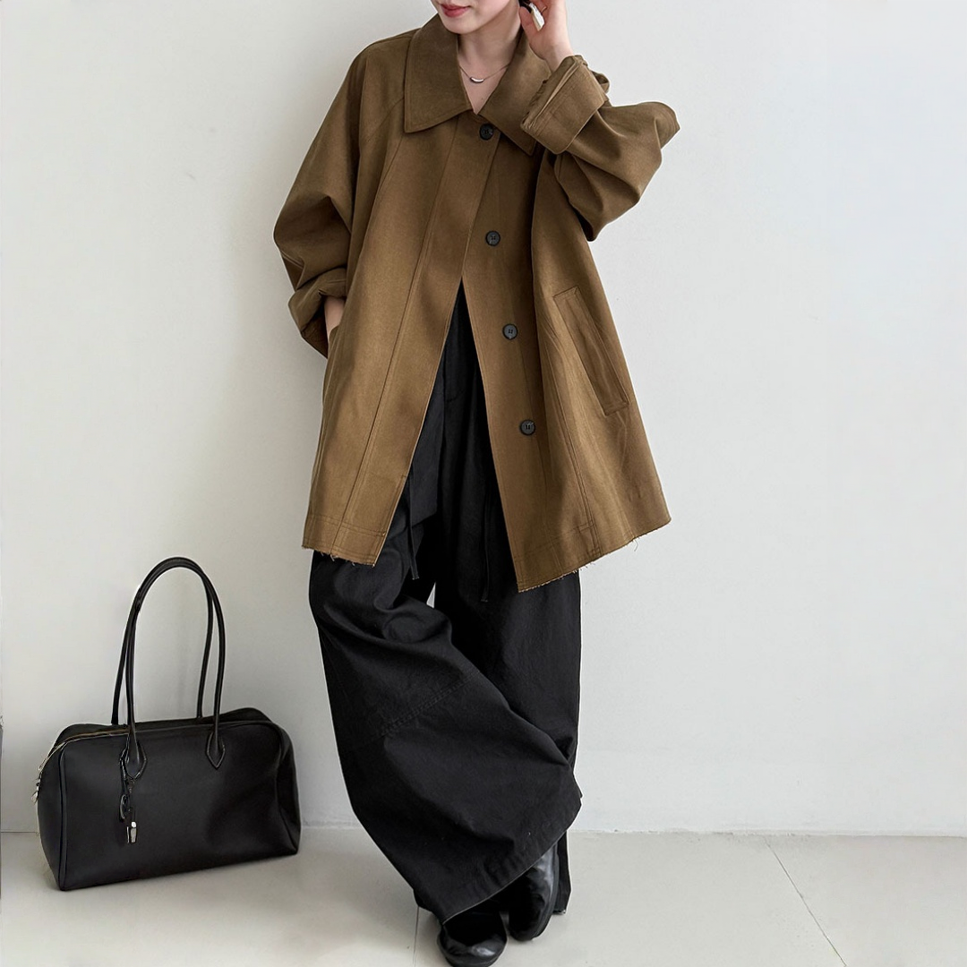 【アウター】春 秋 冬 レトロ カジュアル ダブルフロント 前立て 小柄向け トレンチコート 【SNシリーズ】