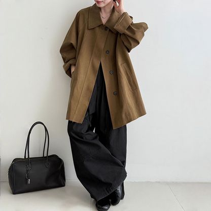 【アウター】春 秋 冬 レトロ カジュアル ダブルフロント 前立て 小柄向け トレンチコート 【SNシリーズ】