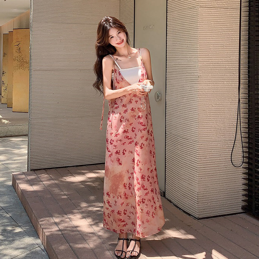 【ワンピース】フレンチロマンティック 配色が映える多幸感 花柄ノースリーブキャミワンピース【SHシリーズ】