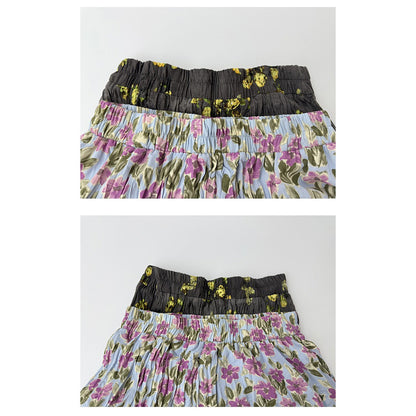 【ボトムス】春夏新作 気質 ゴムウエスト リゾート風 プリーツフラワー柄 スカート【SHシリーズ】