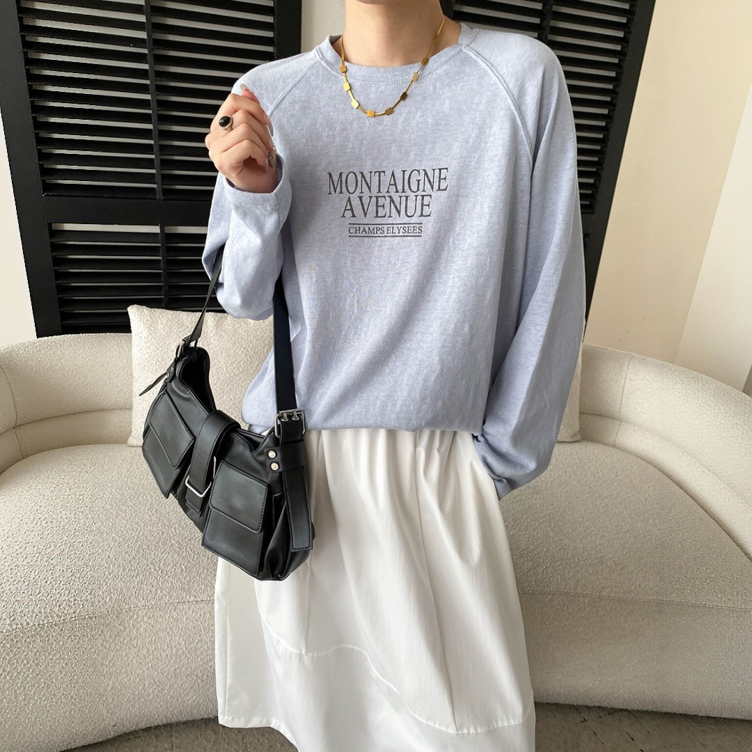 【トップス】リラックス感 ロゴプリント クルーネック 長袖Tシャツ 【JZシリーズ】